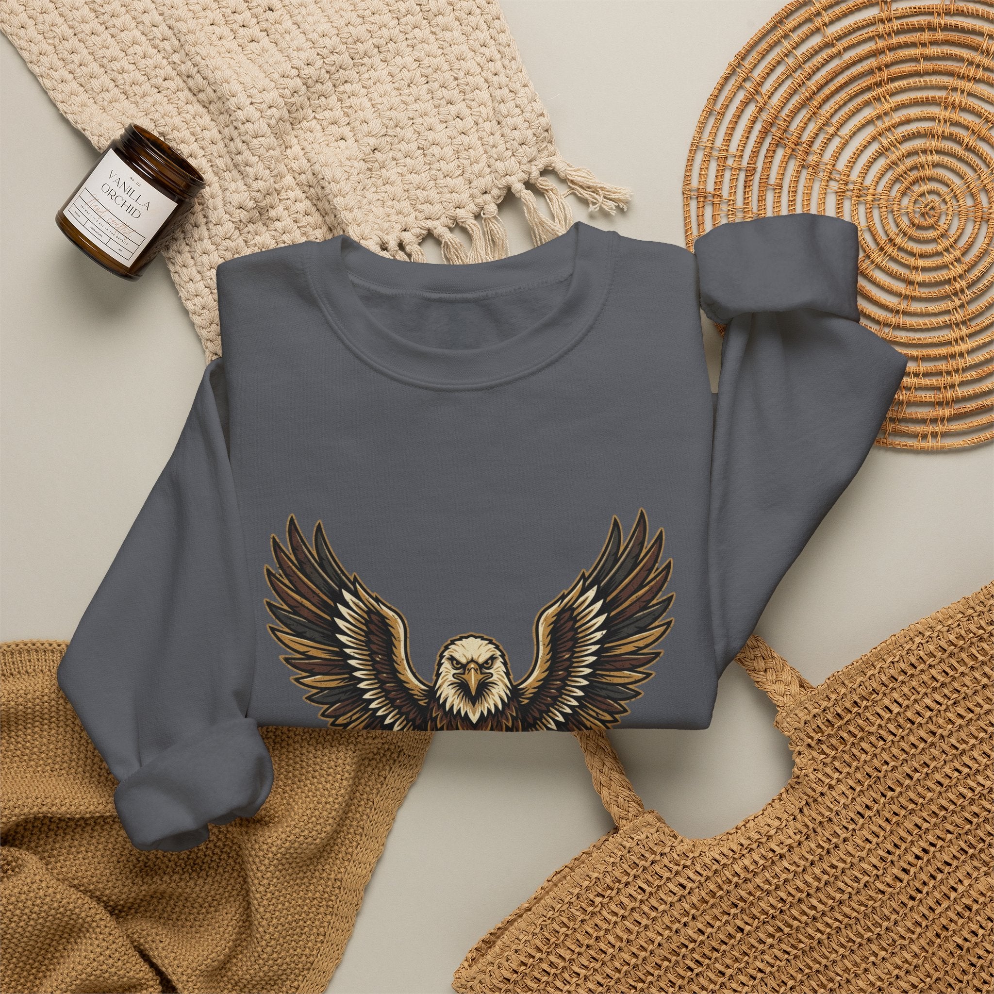 Eagle Graphic Crewneck Sweatshirt — Vintage Bald Eagle Wings Design