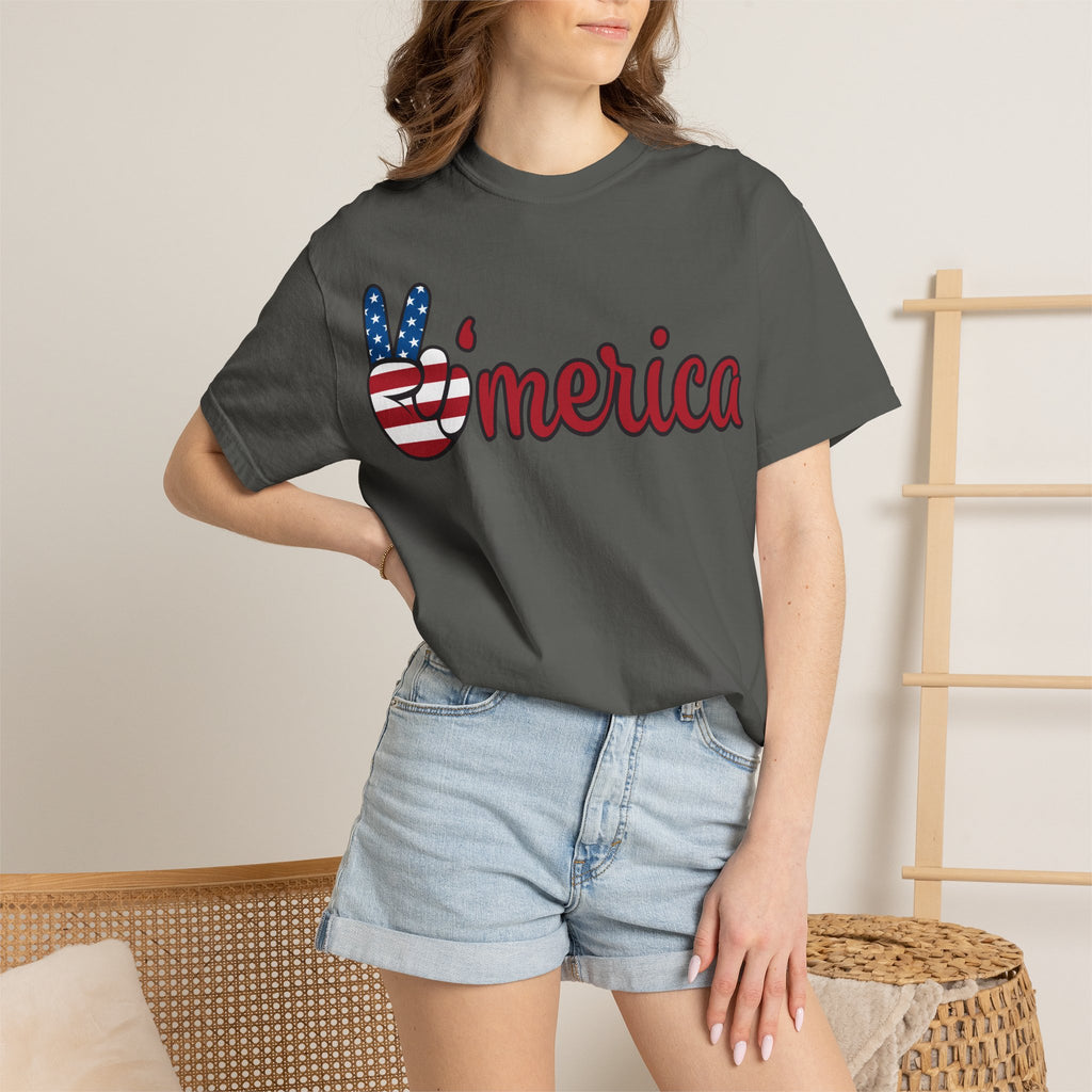 'Merica Flag Peace Sign T-Shirt — Patriotic USA 4th of July Tee