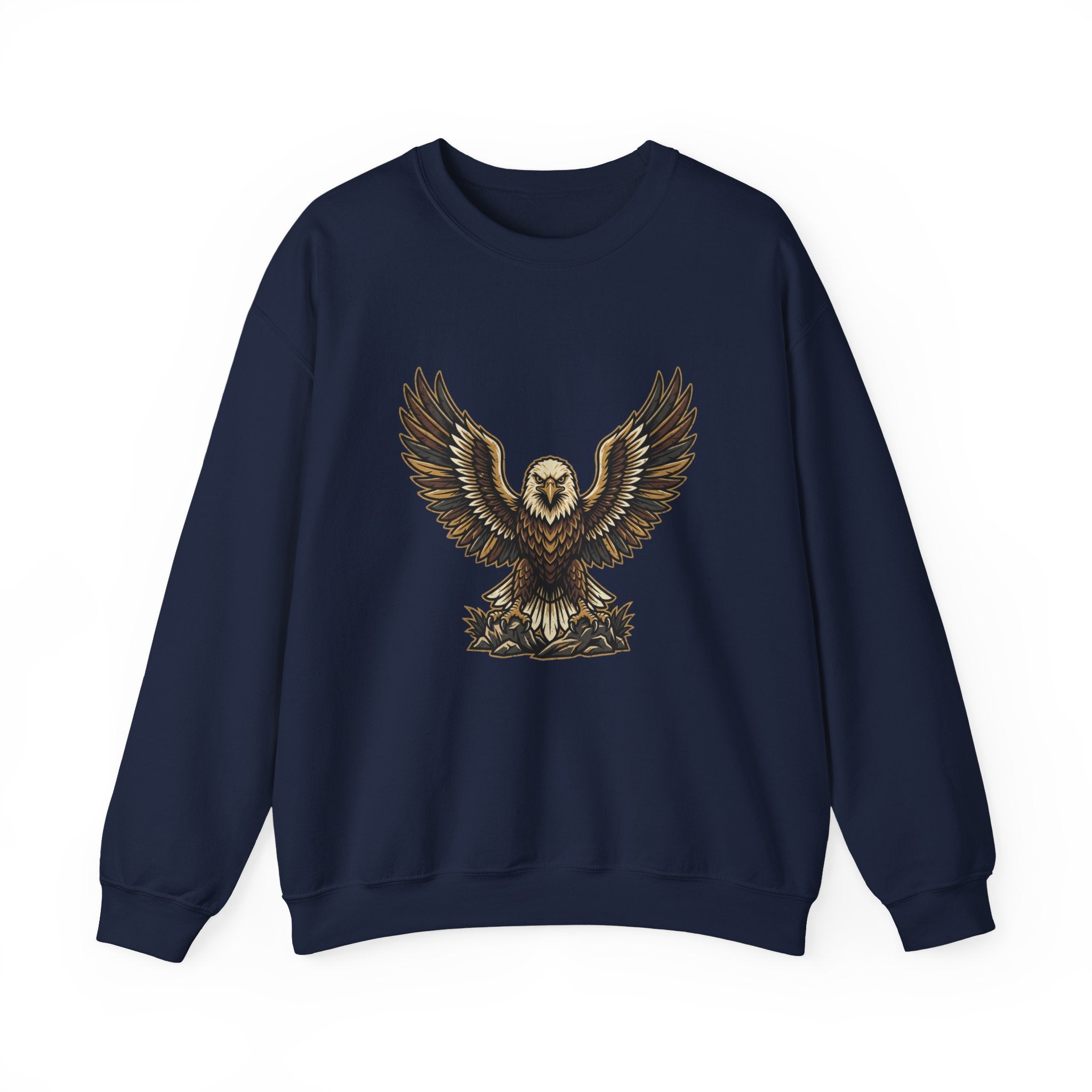 Eagle Graphic Crewneck Sweatshirt — Vintage Bald Eagle Wings Design