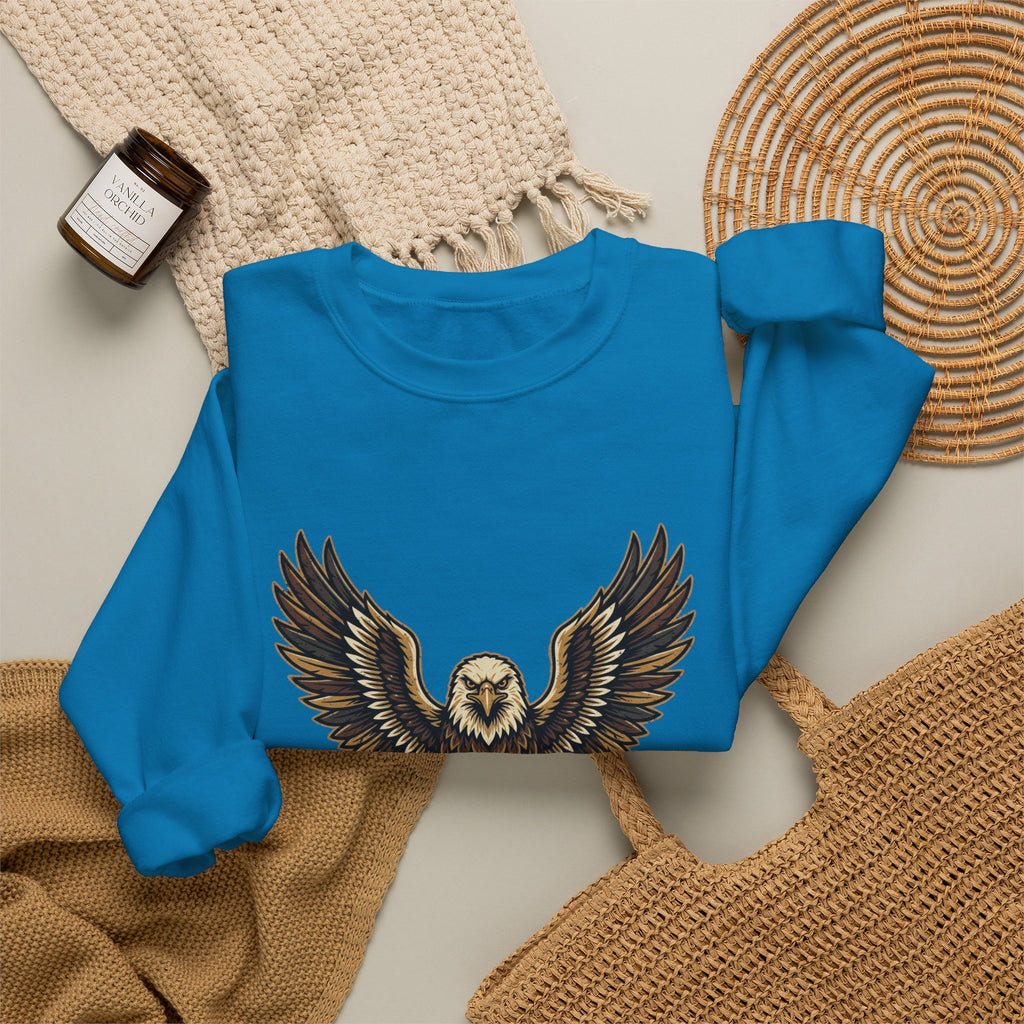 Eagle Graphic Crewneck Sweatshirt — Vintage Bald Eagle Wings Design