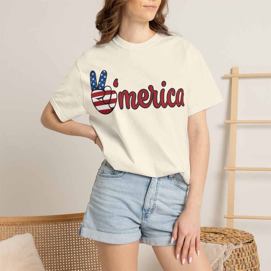 'Merica Flag Peace Sign T-Shirt — Patriotic USA 4th of July Tee