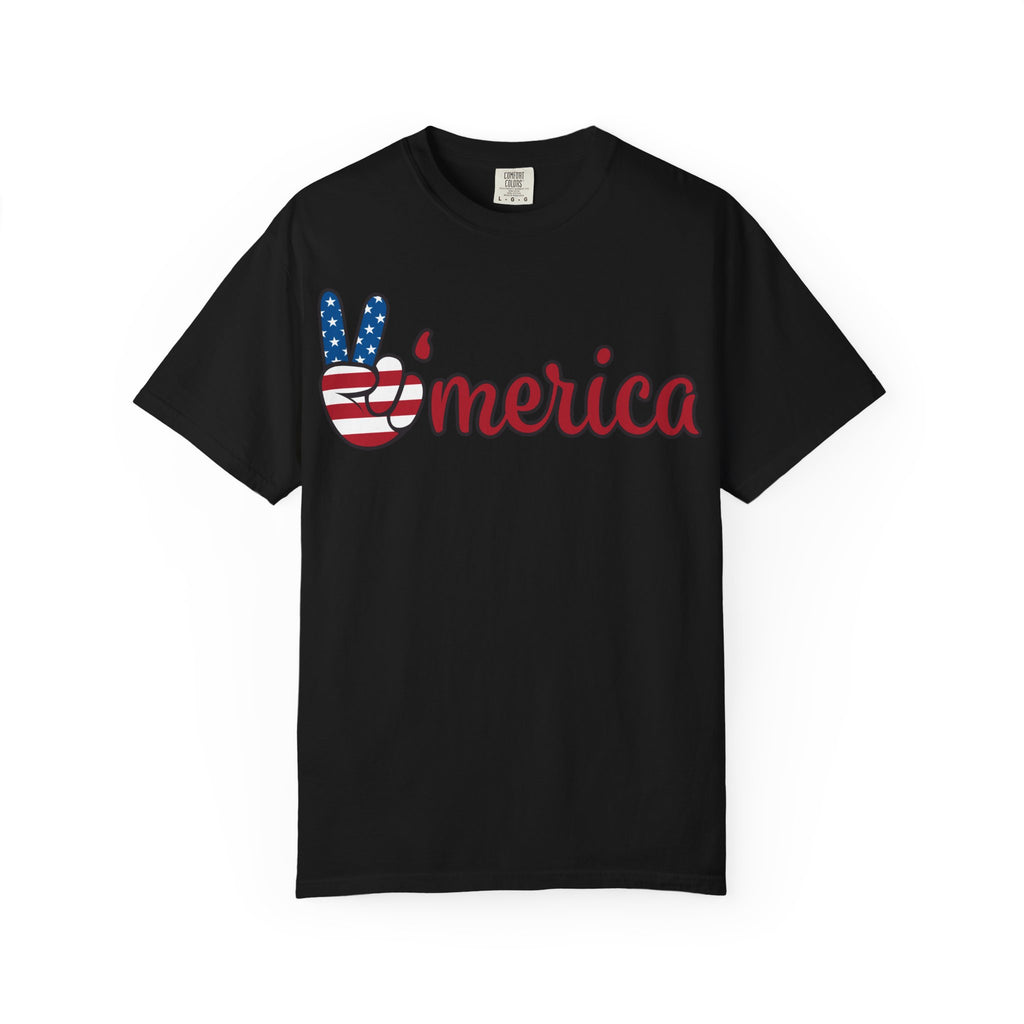 'Merica Flag Peace Sign T-Shirt — Patriotic USA 4th of July Tee
