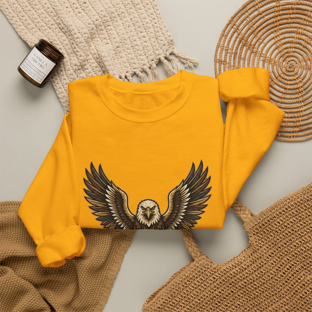 Eagle Graphic Crewneck Sweatshirt — Vintage Bald Eagle Wings Design