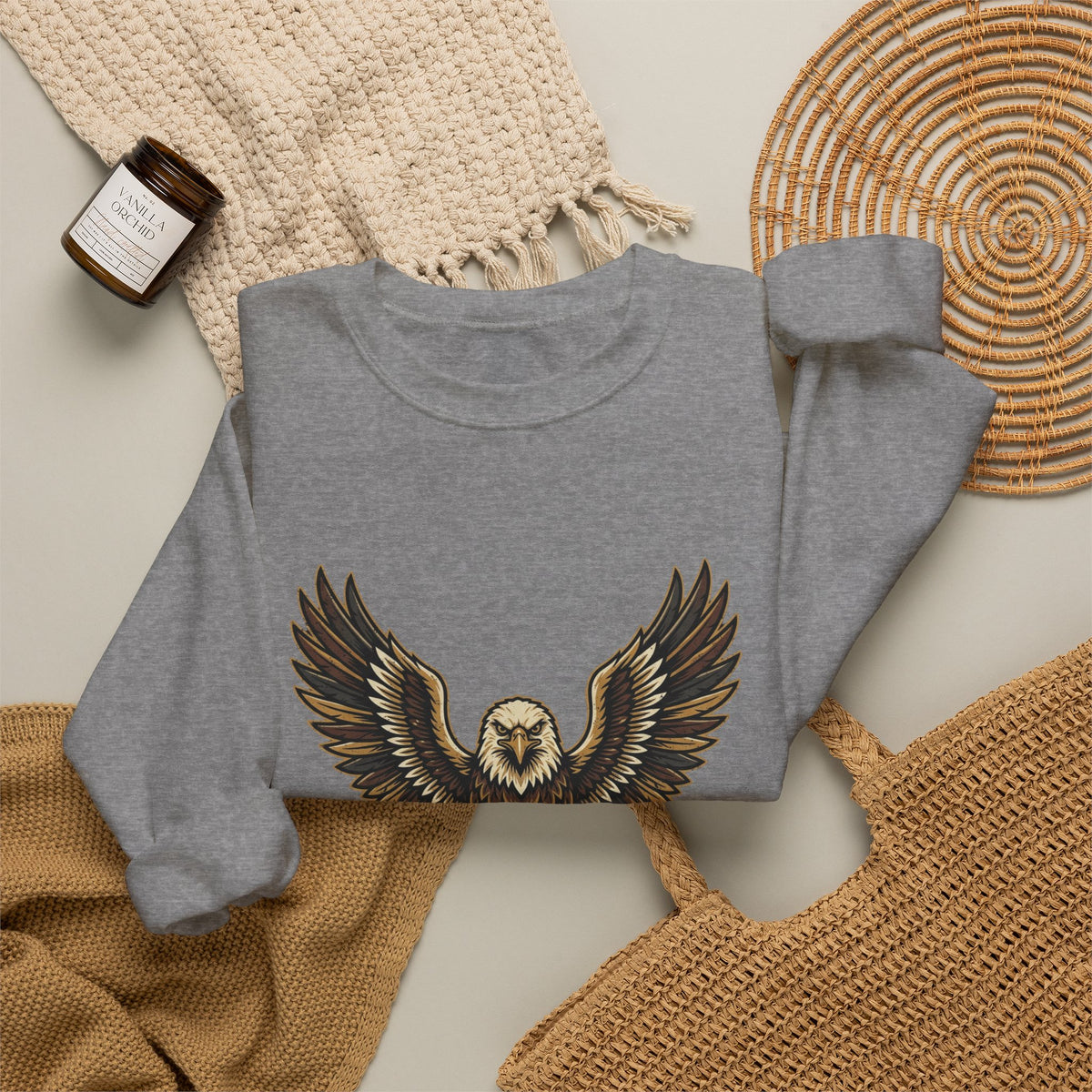 Eagle Graphic Crewneck Sweatshirt — Vintage Bald Eagle Wings Design