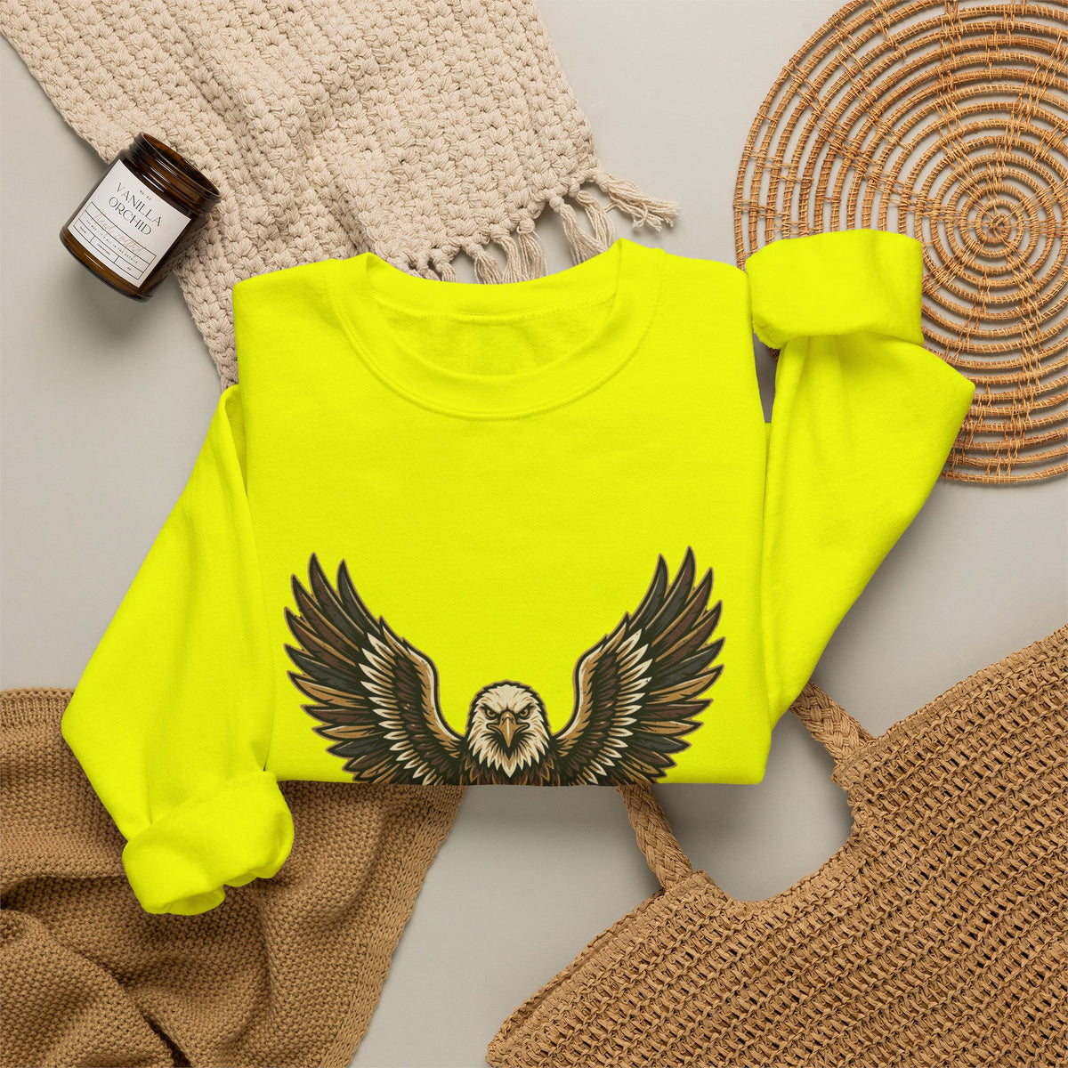 Eagle Graphic Crewneck Sweatshirt — Vintage Bald Eagle Wings Design