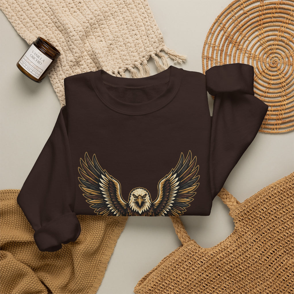 Eagle Graphic Crewneck Sweatshirt — Vintage Bald Eagle Wings Design