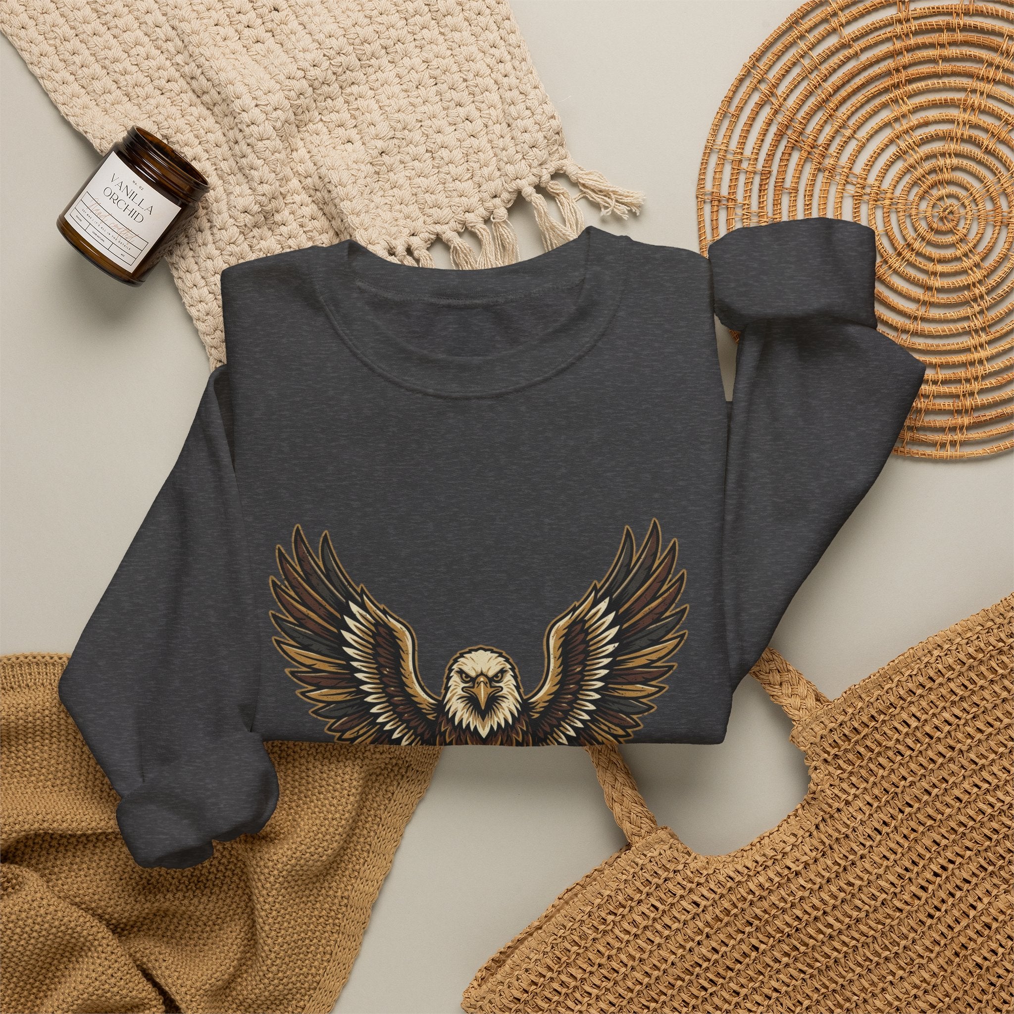 Eagle Graphic Crewneck Sweatshirt — Vintage Bald Eagle Wings Design