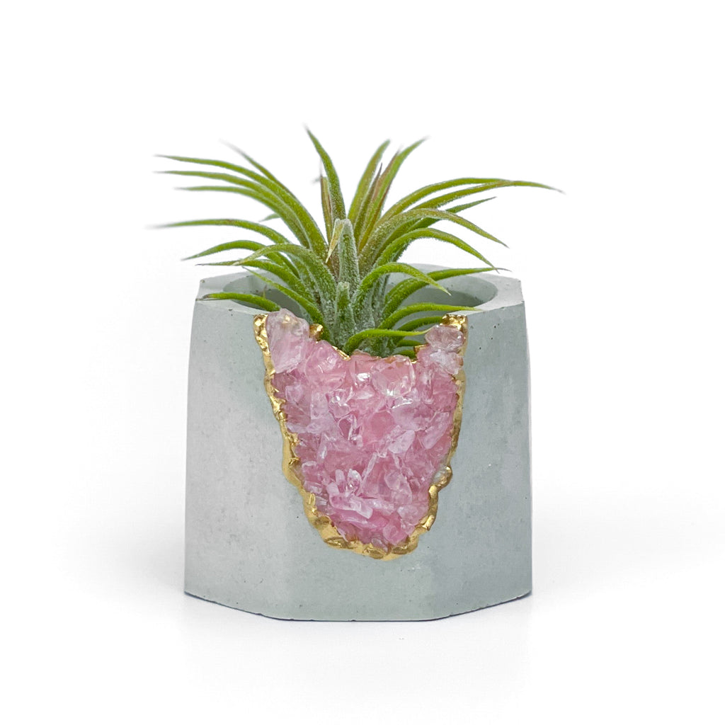 ROSE QUARTZ GEODE PLANTER