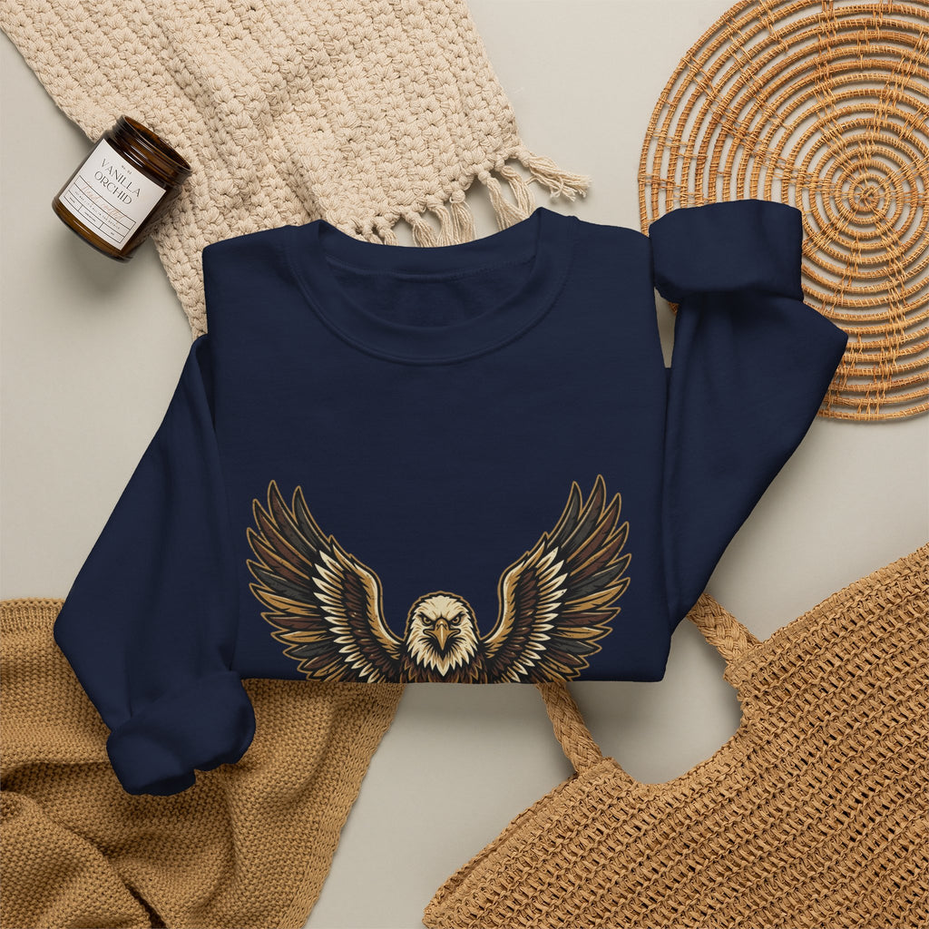 Eagle Graphic Crewneck Sweatshirt — Vintage Bald Eagle Wings Design