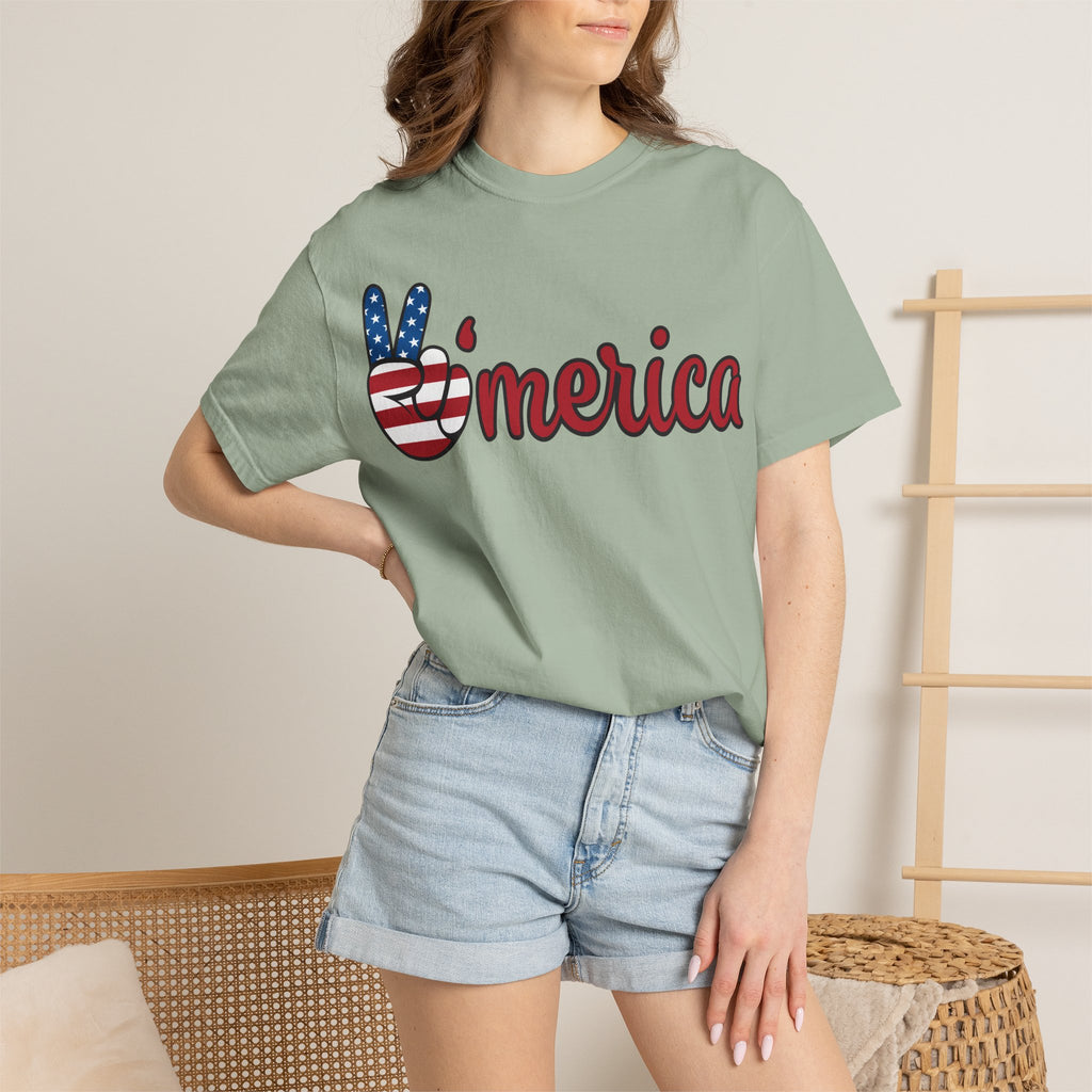 'Merica Flag Peace Sign T-Shirt — Patriotic USA 4th of July Tee