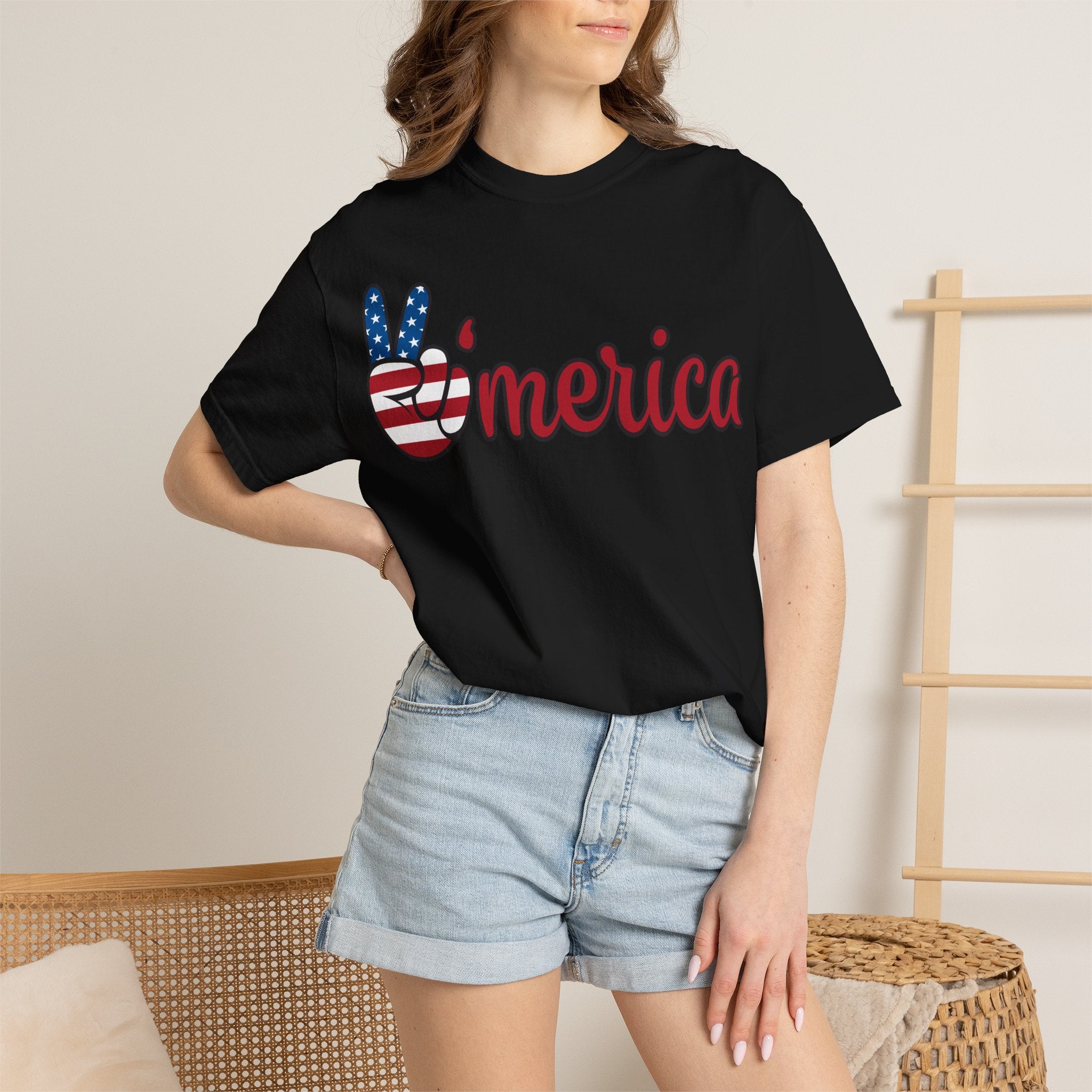 'Merica Flag Peace Sign T-Shirt — Patriotic USA 4th of July Tee