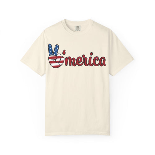 'Merica Flag Peace Sign T-Shirt — Patriotic USA 4th of July Tee