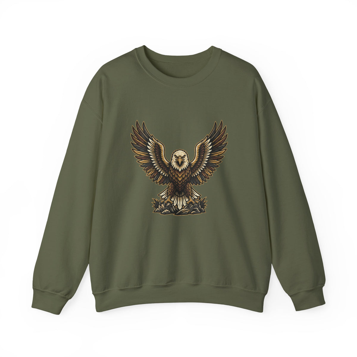 Eagle Graphic Crewneck Sweatshirt — Vintage Bald Eagle Wings Design