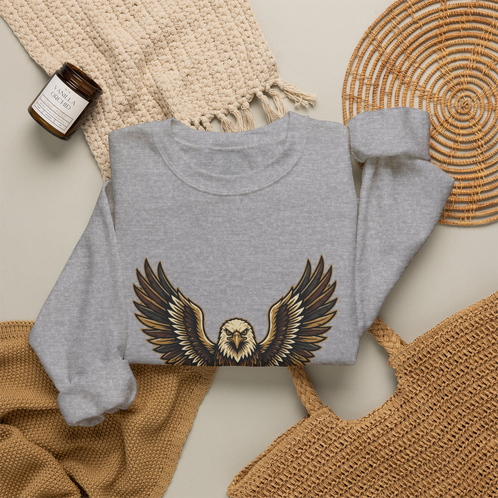 Eagle Graphic Crewneck Sweatshirt — Vintage Bald Eagle Wings Design