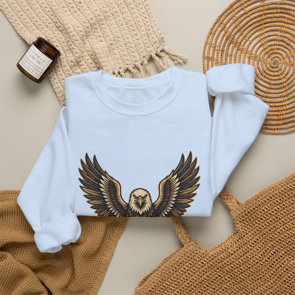 Eagle Graphic Crewneck Sweatshirt — Vintage Bald Eagle Wings Design