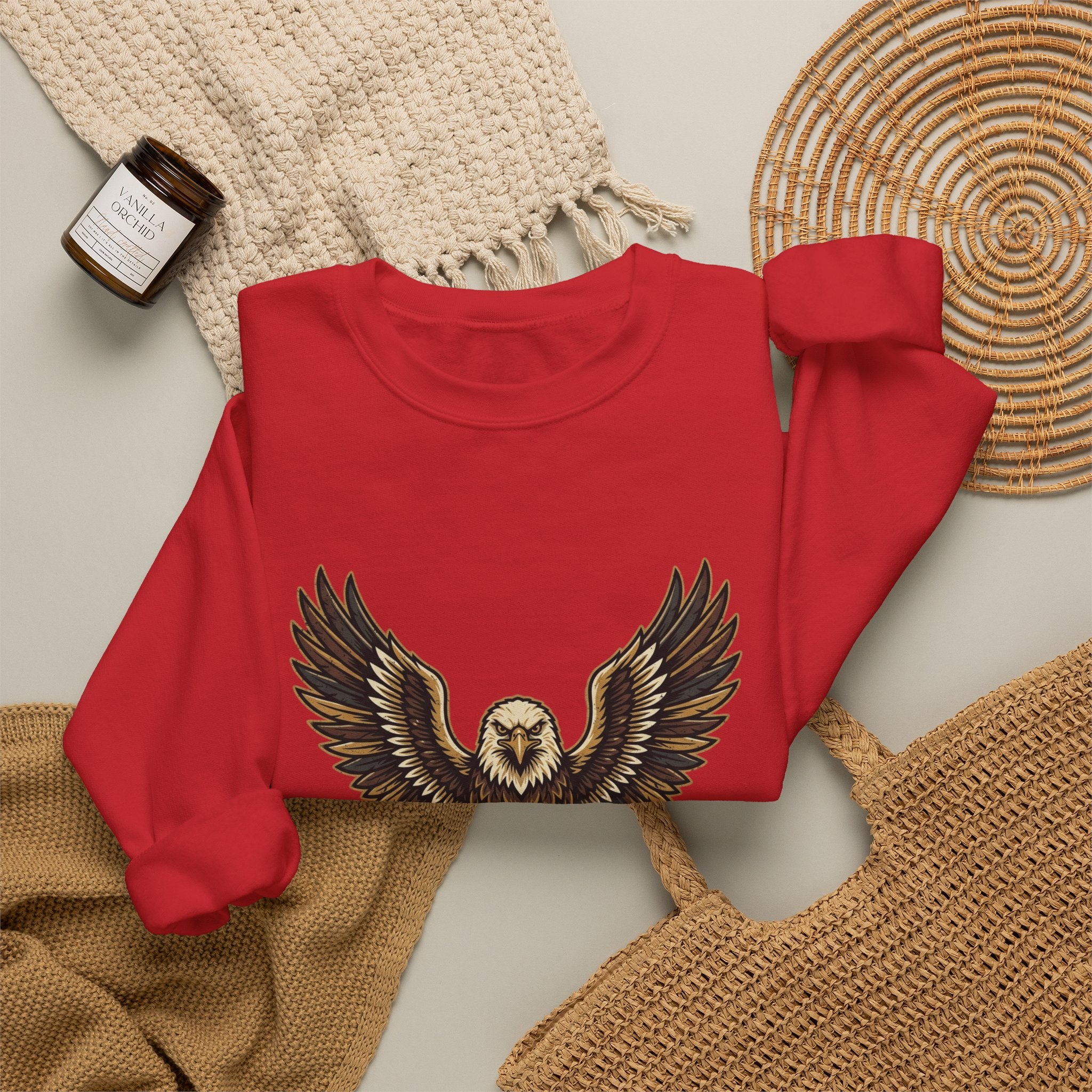 Eagle Graphic Crewneck Sweatshirt — Vintage Bald Eagle Wings Design