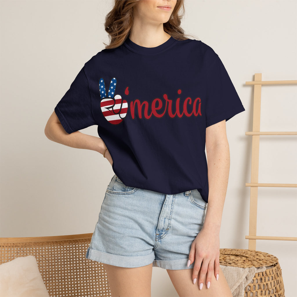 'Merica Flag Peace Sign T-Shirt — Patriotic USA 4th of July Tee
