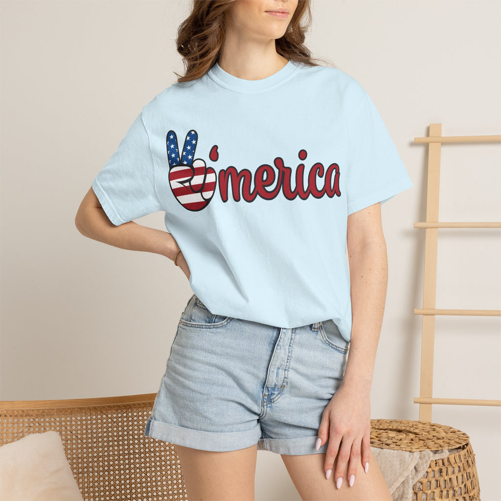 'Merica Flag Peace Sign T-Shirt — Patriotic USA 4th of July Tee