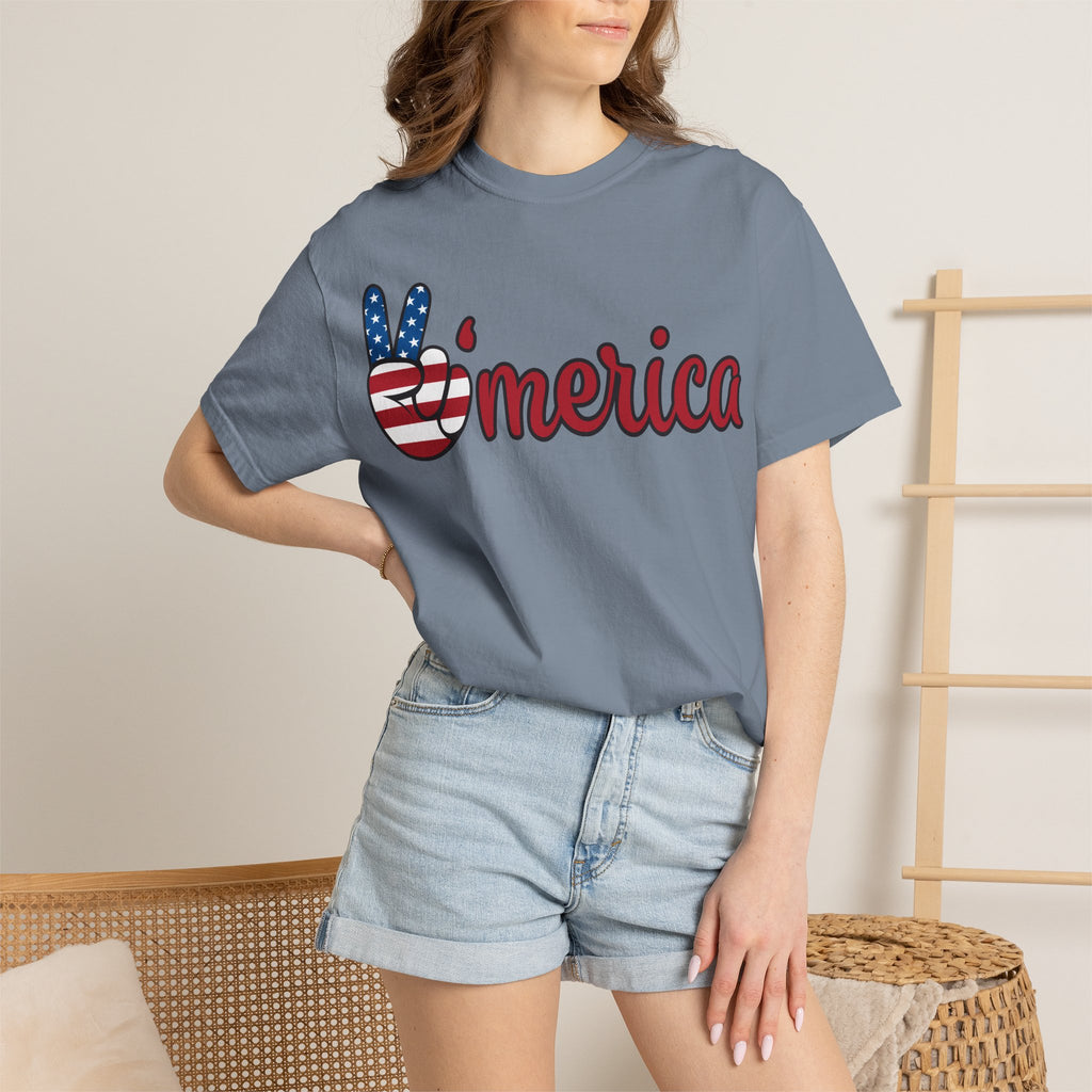 'Merica Flag Peace Sign T-Shirt — Patriotic USA 4th of July Tee