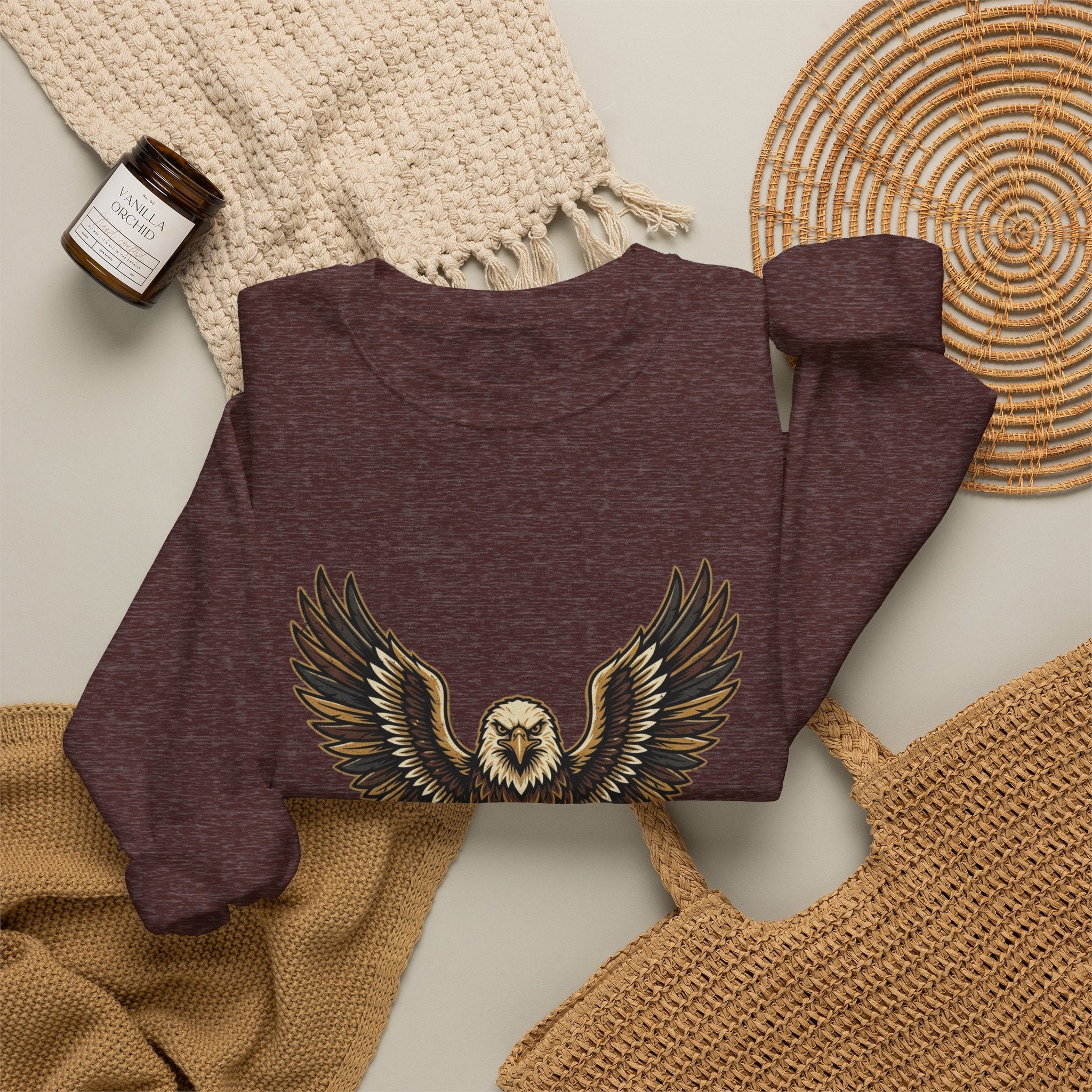 Eagle Graphic Crewneck Sweatshirt — Vintage Bald Eagle Wings Design