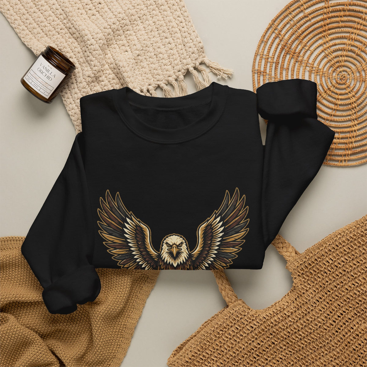 Eagle Graphic Crewneck Sweatshirt — Vintage Bald Eagle Wings Design